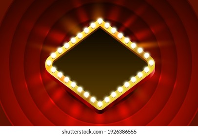 Red frame retro billboard, blank showtime text. Vector illustration
