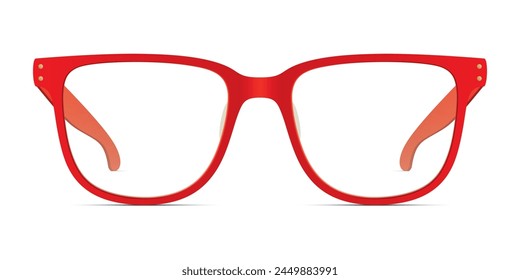 Red frame spectacles, isolated on the white background. Classic shape unisex red eyewear, vector illustration.