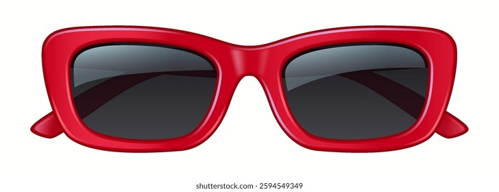 Red frame sunglasses featuring dark lenses. This eyewear piece combines fashion and utility, suitable for sunny days. Perfect for a bold and chic look.