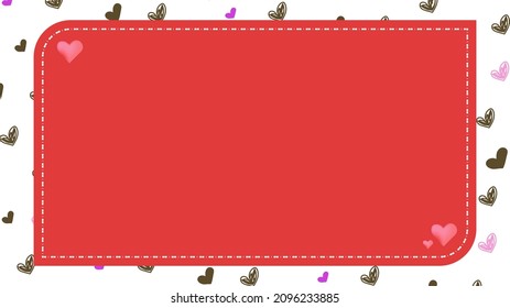 Red frame surrounded by dotted lines with hand-drawn heart pattern background,16:9 ratio size