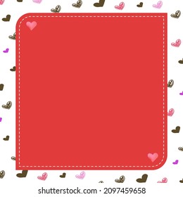 Red frame surrounded by dotted lines with hand-drawn heart pattern background,1:1 ratio size