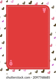 Marco rojo rodeado de líneas punteadas con fondo de patrón cardíaco dibujado a mano,tamaño de proporción 3:4