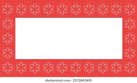 Red Frame with Symmetrical White Flower Pattern