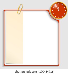red frame for text with a clock and notepaper