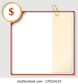 red frame for text with a dollar sign and notepaper