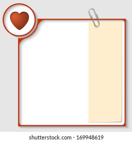 red frame for text with a heart and notepaper
