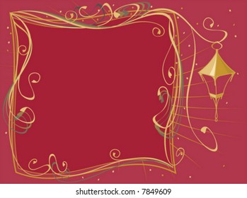 Red frame for text or image decorated with curls