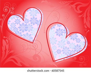 red frame of two hearts decorated with floral pattern