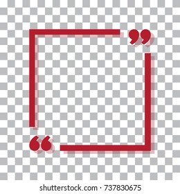 Red frame for your text with colored shadow. Text quote sign. Red icon in focus corners with shadow on transparent background. Vector illustration