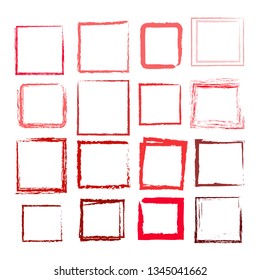 Red frames with crayon texture on white background.Red hand drawn shapes crayon for highlighting text isolated on white background.