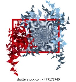 Red framework, color leaf, geometrical background, waves, abstraction