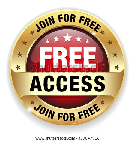 Red free access badge with gold border