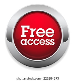 Red free access button with metallic border on white background