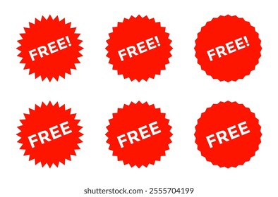 Red free badge icon set collection. Promotion and advertising sticker label