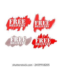 red free delivery stamp set design vector