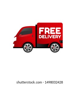 red free delivery truck, isolated white background.vector illustration.flat design