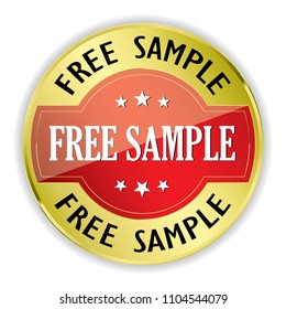 Red Free sample badge with gold border on white background.vector illustration