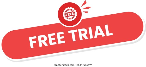 Red Free Trial With Button, usable for web and app button With Free Icon in the top side.