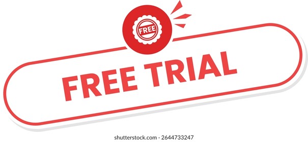 Red Free Trial With Outline and transparent Button, usable for web and app button With Free Icon in the top side. can be used for dark mode