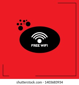 Red free wifi label with signal icon. white text