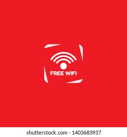 Red free wifi label with signal icon. white text
