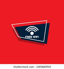 Red free wifi label with signal icon. white text