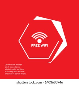 Red free wifi label with signal icon. white text