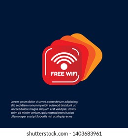 Red free wifi label with signal icon. white text