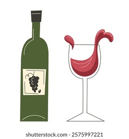 Red French Wine Bottle and Elegant Glass
