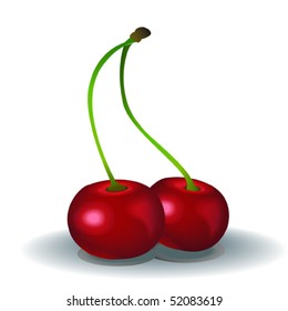 Red fresh cherry on white background.
