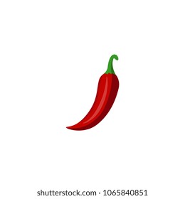 Red fresh chili pepper pod - whole hot spice icon isolated on white background. Flat extra spicy vegetable ingredient of traditional mexican food. Organic vector illustration.