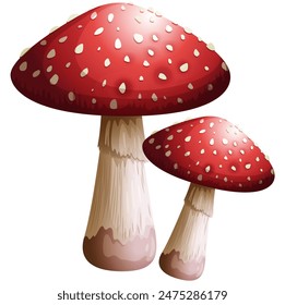 Red fresh mushrooms detailed vegetable vector illustration