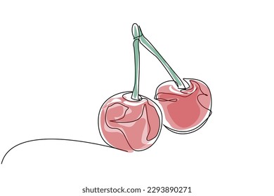 red fresh natural cherry fruit line art