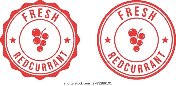Red fresh redcurrant fruit stamp badges isolated on white background for food branding and packaging