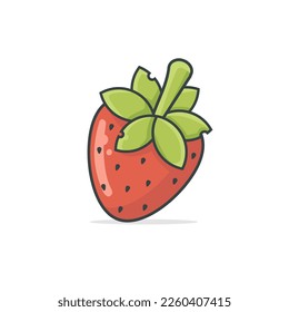 Rote frische Erdbeerobst-Design im flachen Cartoon-Stil. Erdbeere, grafische Vektorgrafik. Fragaria × ananassa. Natürliche, organische Nachspeisen, süße, frische Beeren.