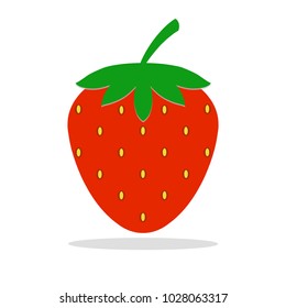 Red fresh strawberry fruit isolated on white. Flat icon Vector illustration.