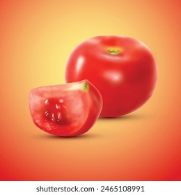 Red Fresh Tomate mit Half Slice Vektorillustration