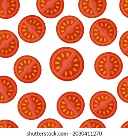 Red fresh tomato pattern. Design for wrapping paper, textile, background stuffing, vector illustration.
