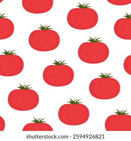 Red fresh tomato vegetable seamless pattern simple hand drawn vector illustration, repeat ornament for textile, gift paper, organic healthy life style diet, food nutrient full of vitamins and minerals