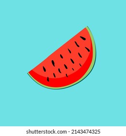red fresh watermelon piece vector icon isolated on blue background