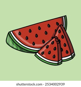 Red and fresh watermelon slices isolated on green background