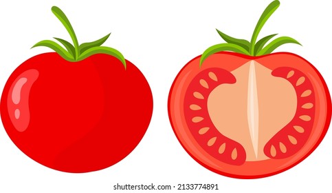 Red fresh whole and half tomato