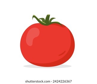 Red fresh whole tomato. Whole tomato plant icon. Organic vegetables vegetarian food. Vector illustration isolated on white background.