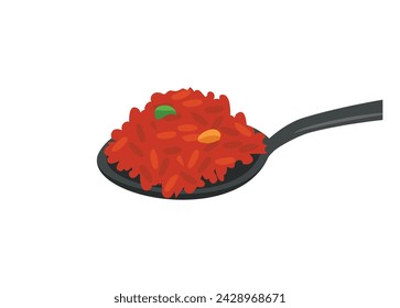 Red fried rice on a spoon. Simple flat illustration.
