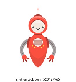 Red Friendly Android Robot Character Without Legs Vector Cartoon Illustration