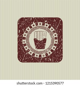 Red fries icon inside distressed with rubber seal texture