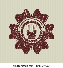 Red fries icon inside rubber stamp