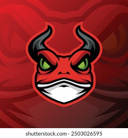 a red frog head with a devil style