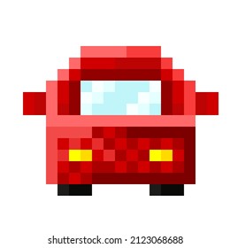 Red front car pixel art. Vector illustration.