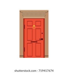Red front door to house, closed elegant door vector illustration